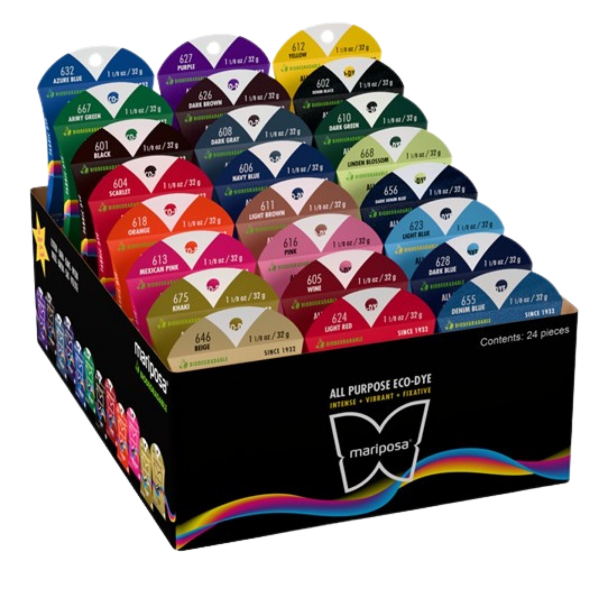 24 Variety Pack of Mixed Colors Fabric Dye